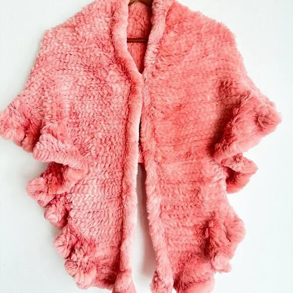 Pink Rabbit Fur Woven Triangular Shawl Scarf Wrap - Picture 8 of 8